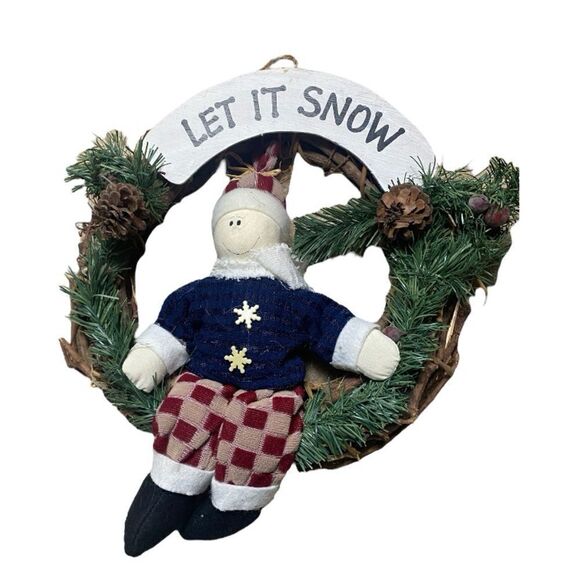 Let it Snow handmade vintage wreath - Picture 1 of 2